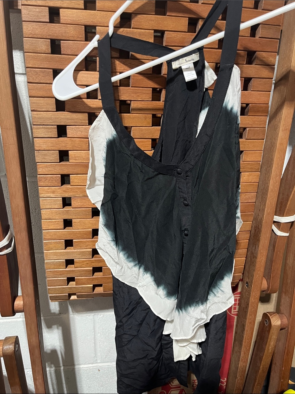 Trinity Silk S Black and White Tie-Dye Camisole